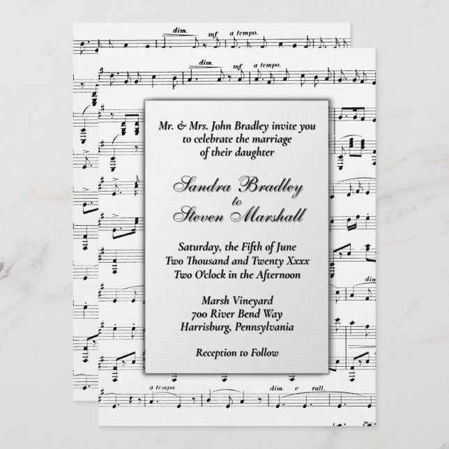 Invitación a Boda de música de hojas (Anverso / Reverso)