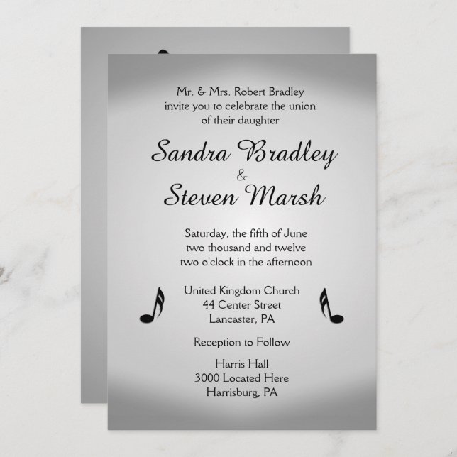 Invitación a Boda de música plateada (Anverso / Reverso)