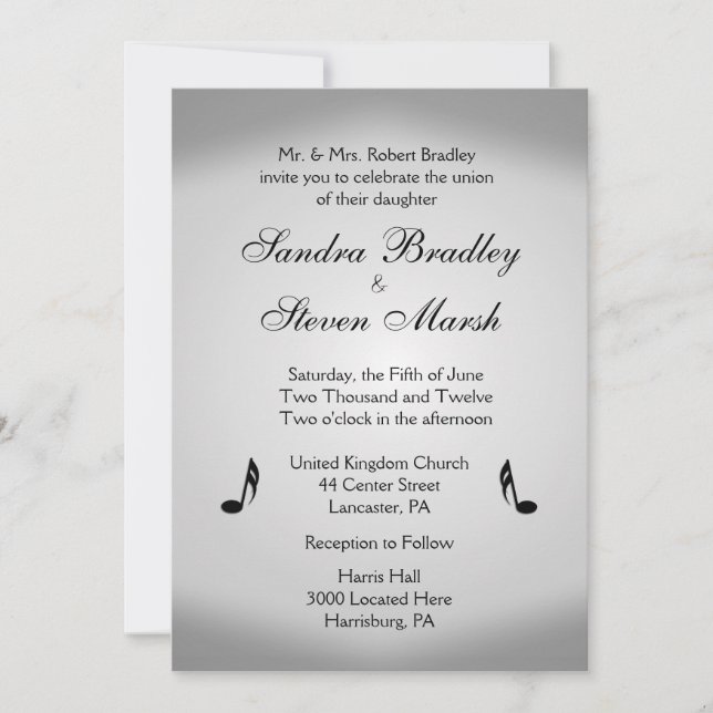 Invitación a Boda de música plateada (Anverso)
