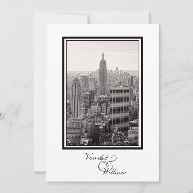 Invitación a boda de NY City Skyline ESB BW (Anverso)