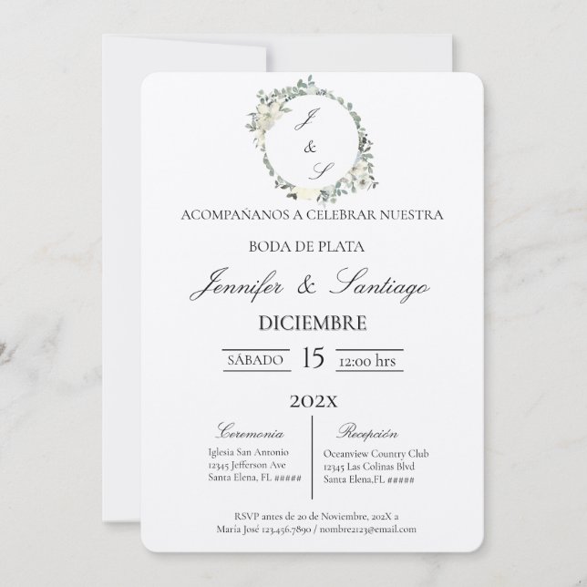 Invitación a boda de plata (Anverso)