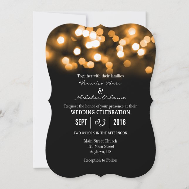 Invitación a boda de Purpurina negro Naranja (Anverso)