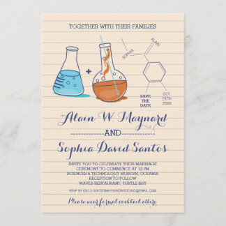 Invitación a Boda de Química Azul y Naranja