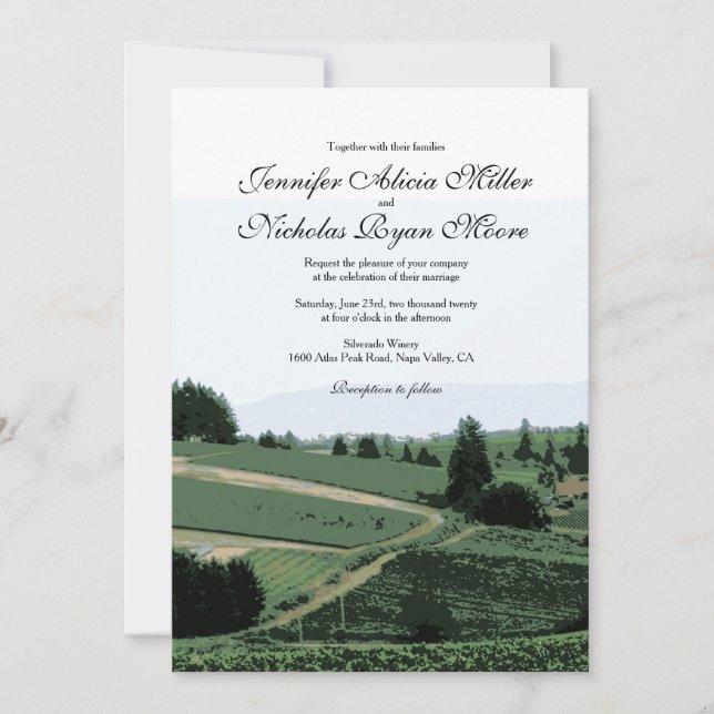 Invitación a Boda de Vineyard Landscape Winery (Anverso)