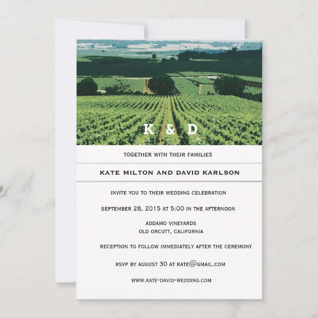 Invitación a Boda de Vineyard Landscape Winery (Anverso)