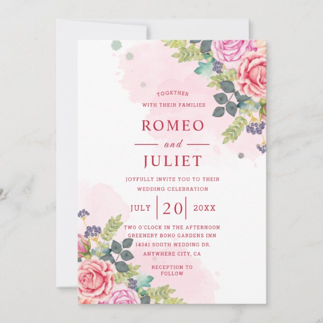 Invitación a Boda floral acuático de verano en el  (Anverso)