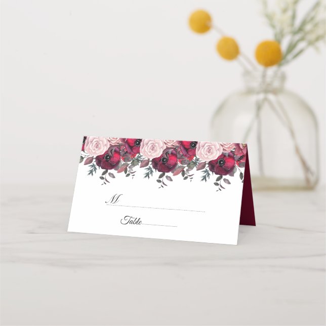 Invitación a Boda floral de la flor de Borgoña (Anverso)