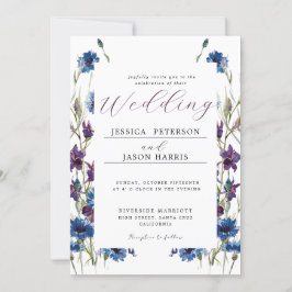 Invitación a Boda floral Dusty Royal Blue Purple B