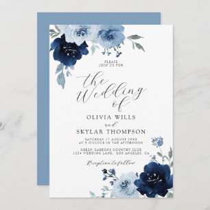 Invitación a Boda floral elegante con luz azul tur