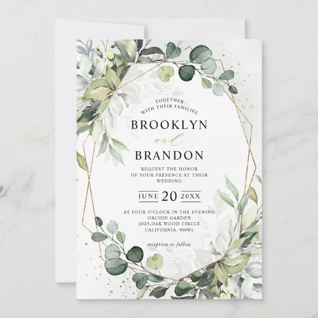 Invitación a Boda geométrico moderno Eucalyptus Gr (Anverso)
