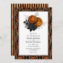Invitación a Boda gótico floral negro y Naranja