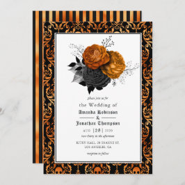 Invitación a Boda gótico floral negro y Naranja