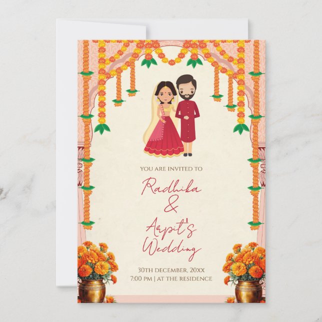 Invitación a boda india e invitación a boda hindú (Anverso)
