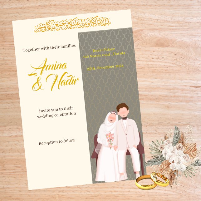 Invitación a boda islámica dorada beige (Subido por el creador)