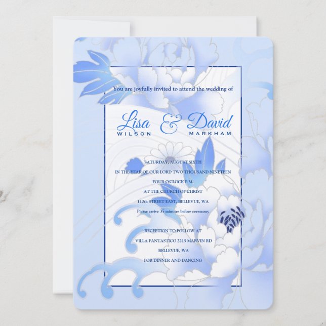 Invitación a boda y recepción - Toneladas azules (Anverso)