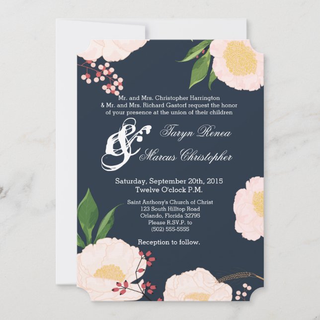 Invitación a bodas 5x7 Cosmos rosados en blanco (Anverso)