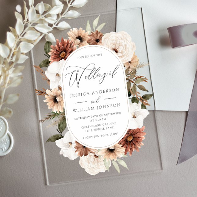 Invitación a bodas acrílicas con marco floral Boho (Subido por el creador)