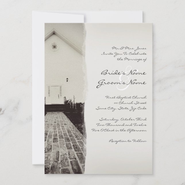 Invitación a bodas antiguas de la iglesia 5 x 7 (Anverso)
