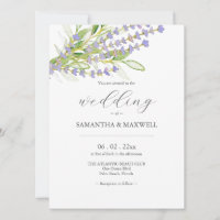 Invitación a bodas botánicas de lavanda con código