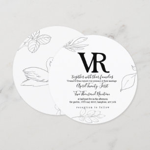 Invitación a bodas botánicas y de cisnes esbozados