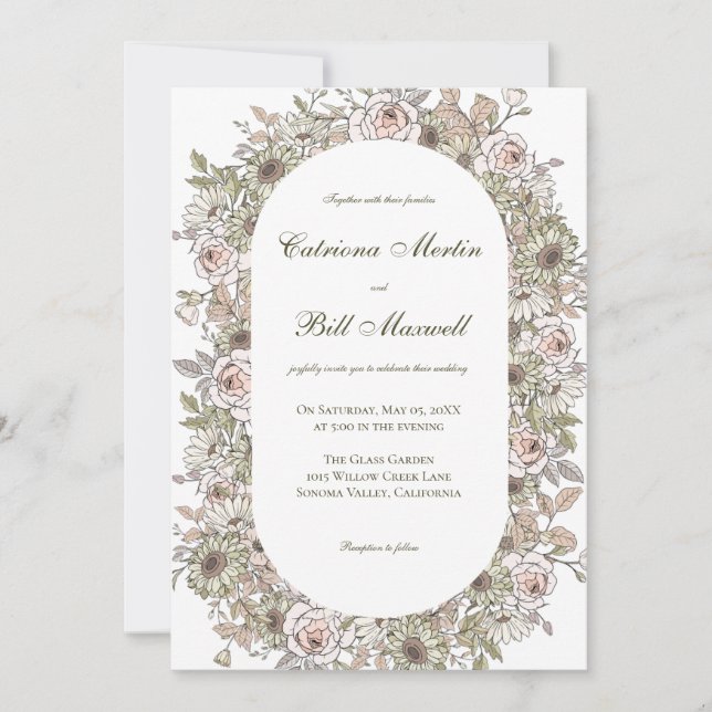 Invitación a bodas bucales botánicas rústicas (Anverso)