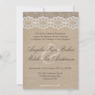 Invitación a bodas chic de arbustos y encajes vint