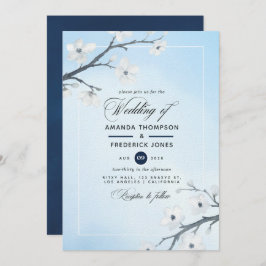 Invitación a bodas con flores de cerezo blanco