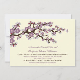 Invitación a bodas con flores de cerezo (lavanda)