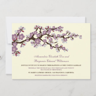 Invitación a bodas con flores de cerezo (lavanda)