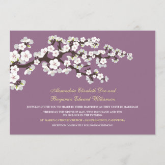 Invitación a bodas con flores de cerezo (lavanda)