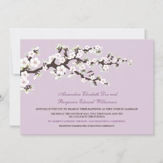 Invitación a bodas con flores de cerezo (lilac)