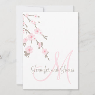 Invitación a bodas con flores de cerezo Monograma
