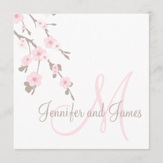 Invitación a bodas con flores de cerezo Monograma 