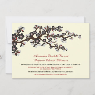 Invitación a bodas con flores de cerezo (negro)