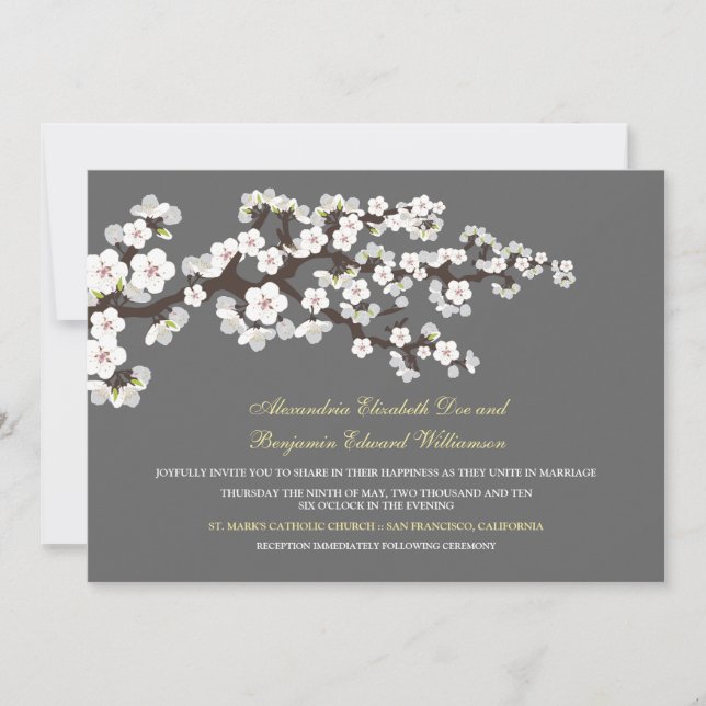 Invitación a bodas con flores de cerezo (platino) (Anverso)