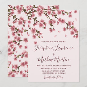 Invitación a bodas con flores de cerezo rosado