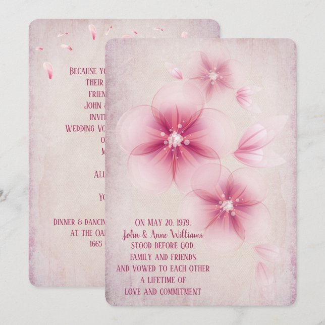 Invitación a bodas con flores de cerezo rosado (Anverso / Reverso)