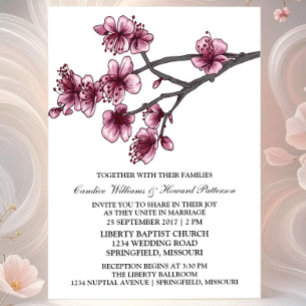 Invitación a bodas con flores de cerezo simple ros