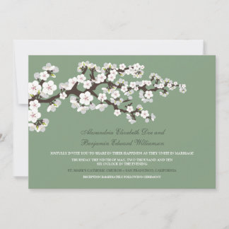 Invitación a bodas con flores de cerezo (verde sab