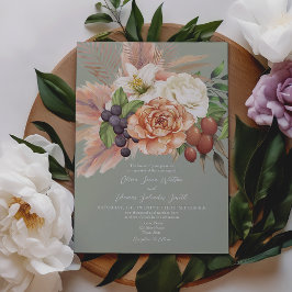 Invitación a bodas con flores de fruta de época