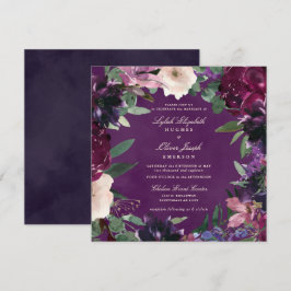 Invitación a bodas con flores moradas de berenjena