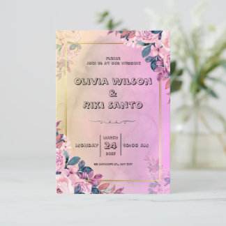 invitación a bodas con flores rosadas