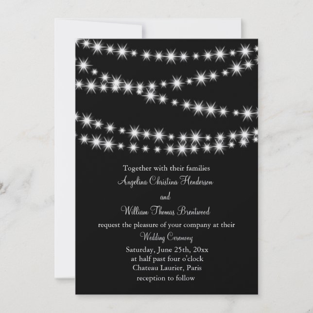 Invitación a bodas con luces de torillo (negro) (Anverso)