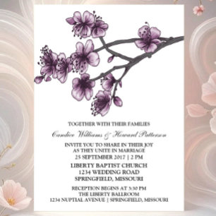 Invitación a bodas con puras flores de cerezo simp