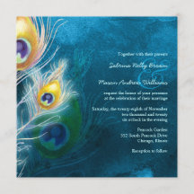 Invitación a bodas con tema de pavo real de plumas