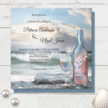 Invitación a bodas con tema de vino de playa o des