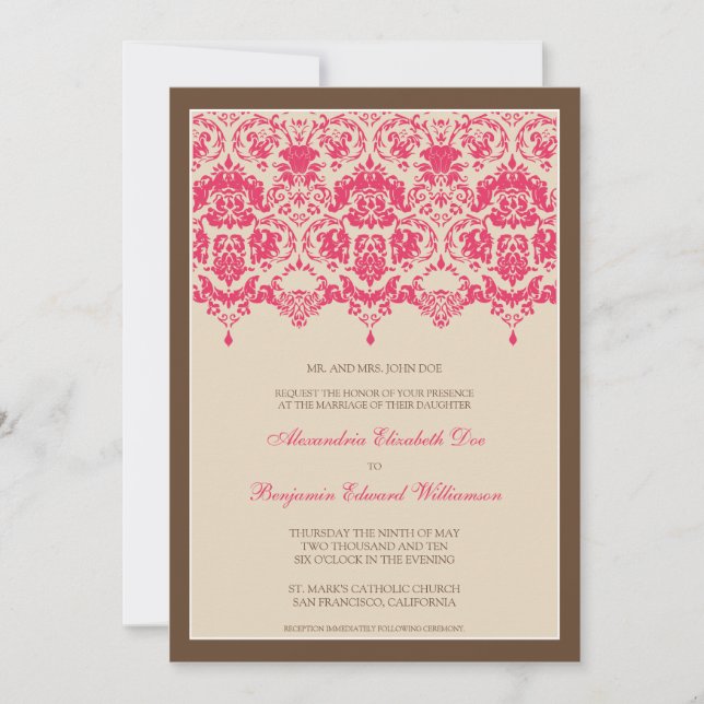 Invitación a bodas de 5 x 7 días de la semana:Rosa (Anverso)