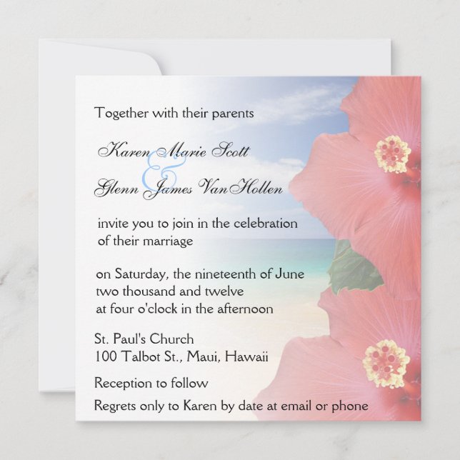 Invitación a bodas de amor tropical al Hibiscus Be (Anverso)