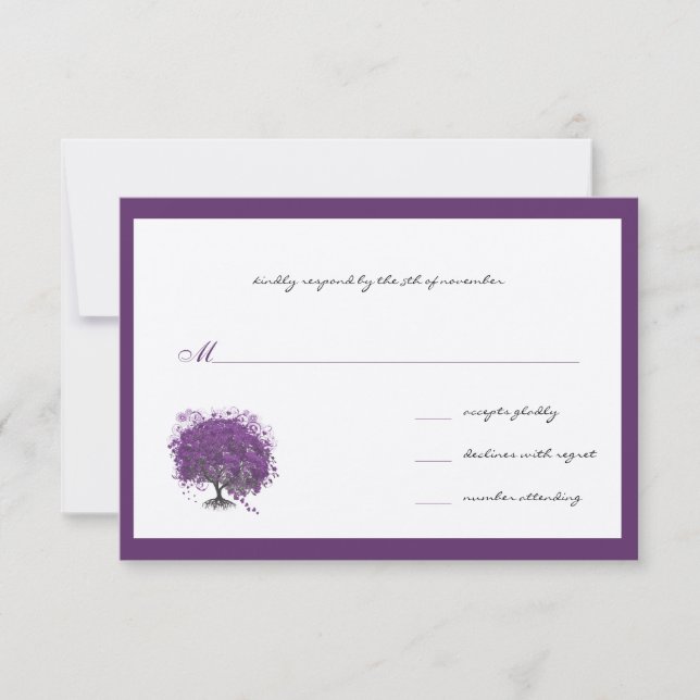 Invitación a bodas de árbol de hojas moradas (Anverso)