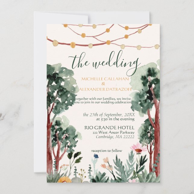 Invitación a bodas de árboles florales al aire lib (Anverso)